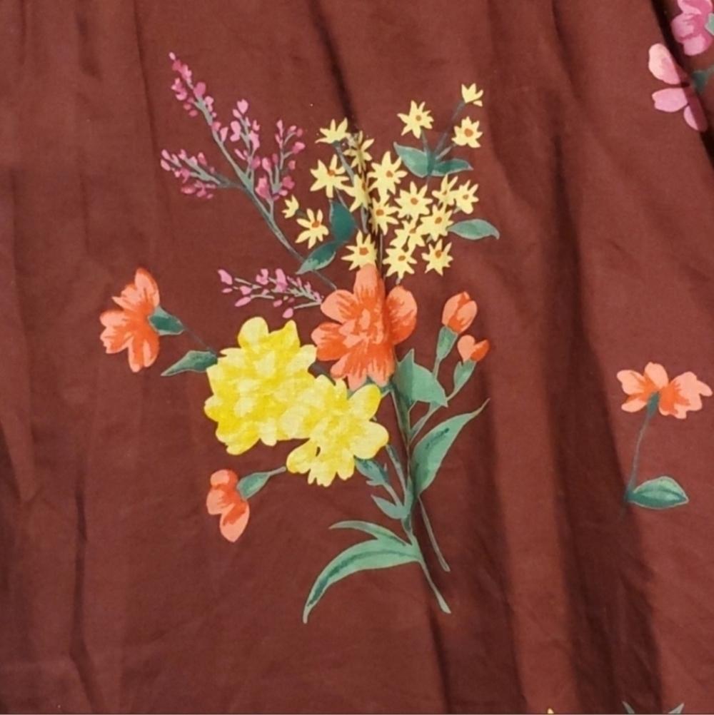 Old Navy Maroon Ruffle Sleeve Floral Top Women's XL V-Neck Casual Summer EUC - Picture 3 of 6